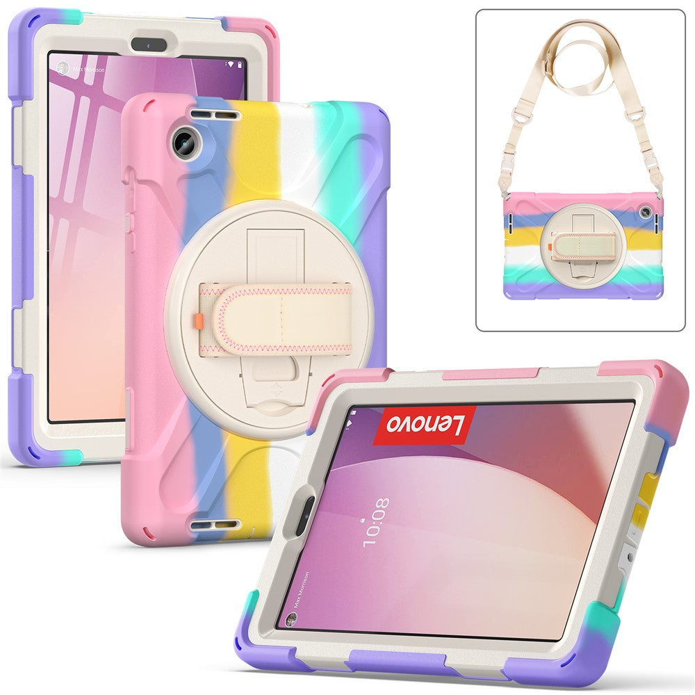 For Lenovo Tab M8 (4th Gen) 2024 TB-301XU / M8 (4th Gen) 2023 TB-300FU Case Kickstand Tablet Case PC+Silicone Cover with Strap - Colorful Pink
