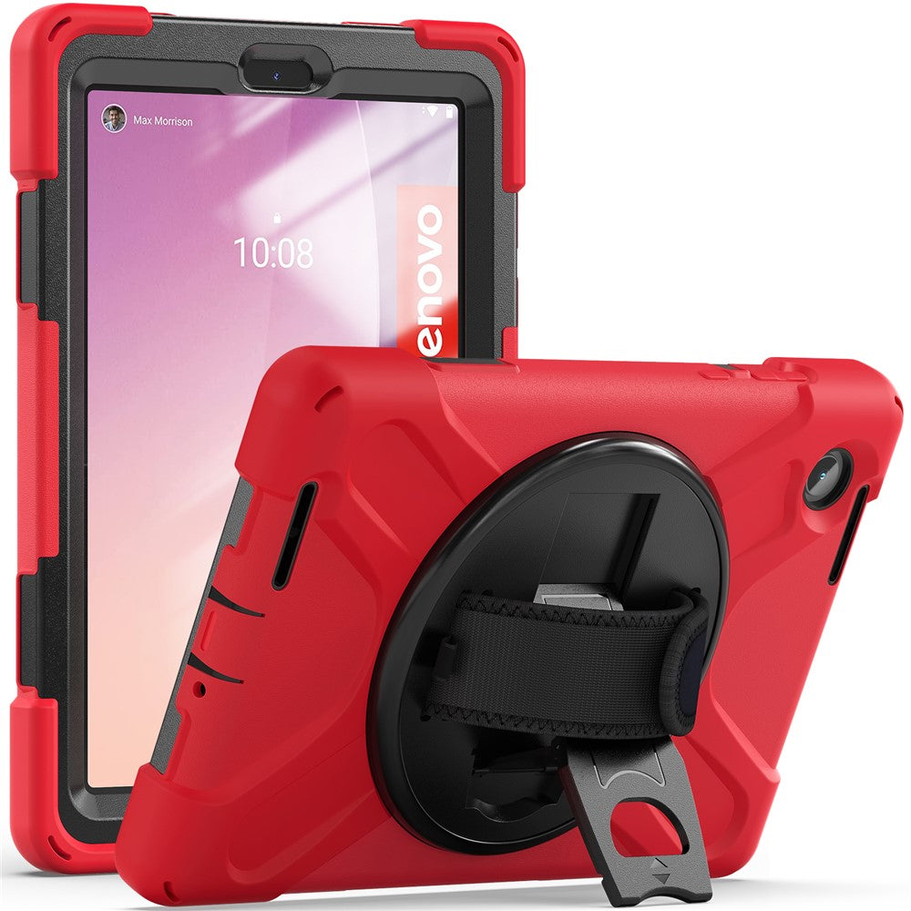 For Lenovo Tab M8 (4th Gen) 2024 TB-301XU / M8 (4th Gen) 2023 TB-300FU Kickstand PC + Silicone Tablet Case with Hand Strap - Red