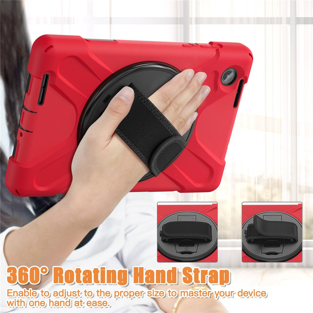 For Lenovo Tab M8 (4th Gen) 2024 TB-301XU / M8 (4th Gen) 2023 TB-300FU Kickstand PC + Silicone Tablet Case with Hand Strap - Red