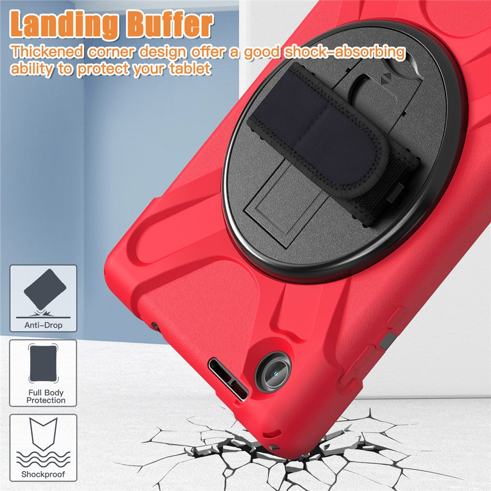 For Lenovo Tab M8 (4th Gen) 2024 TB-301XU / M8 (4th Gen) 2023 TB-300FU Kickstand PC + Silicone Tablet Case with Hand Strap - Red