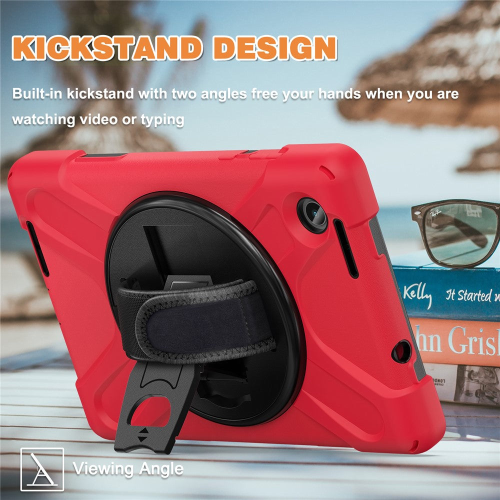 For Lenovo Tab M8 (4th Gen) 2024 TB-301XU / M8 (4th Gen) 2023 TB-300FU Kickstand PC + Silicone Tablet Case with Hand Strap - Red