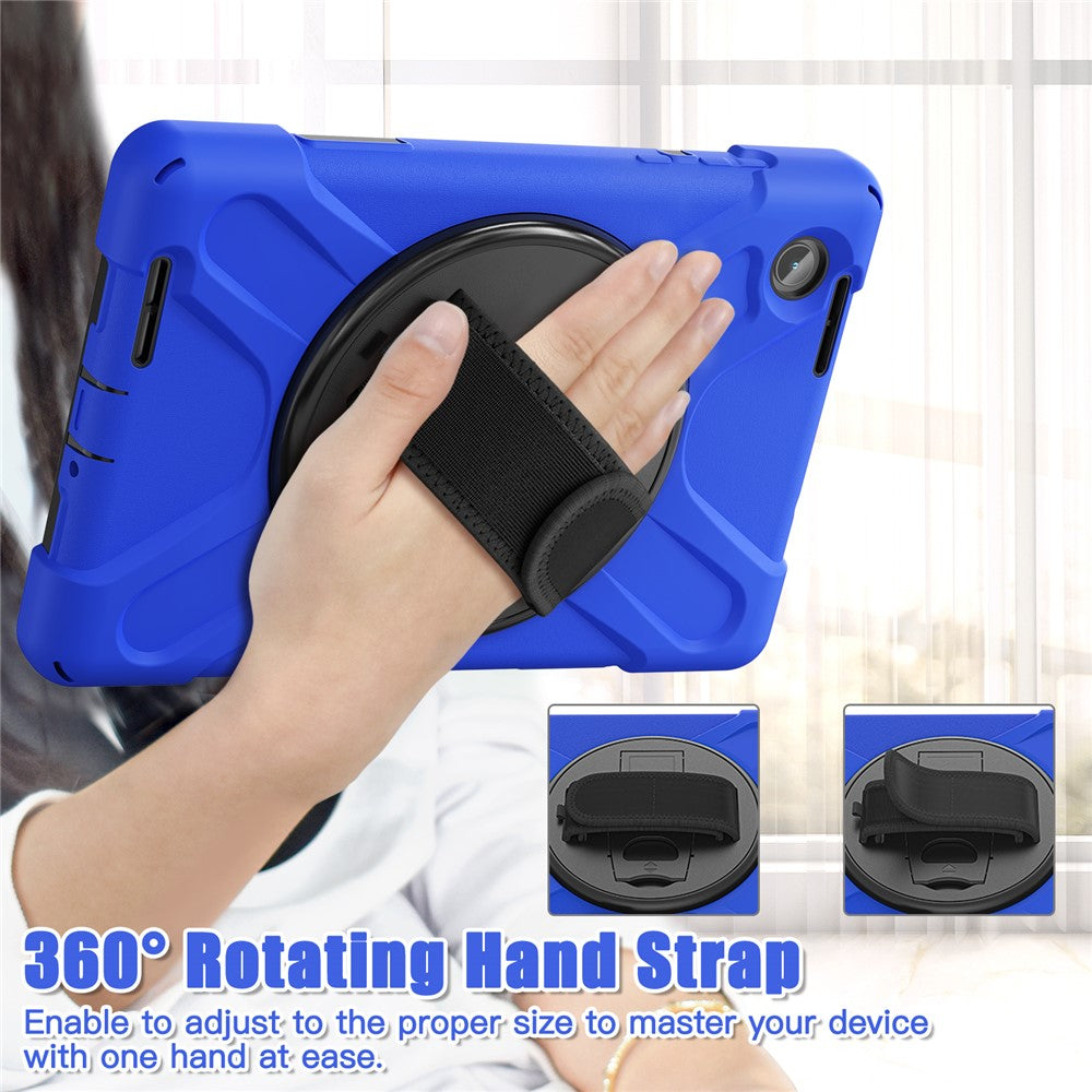 For Lenovo Tab M8 (4th Gen) 2024 TB-301XU / M8 (4th Gen) 2023 TB-300FU Kickstand PC + Silicone Tablet Case with Hand Strap - Blue