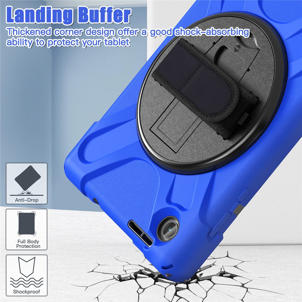 For Lenovo Tab M8 (4th Gen) 2024 TB-301XU / M8 (4th Gen) 2023 TB-300FU Kickstand PC + Silicone Tablet Case with Hand Strap - Blue