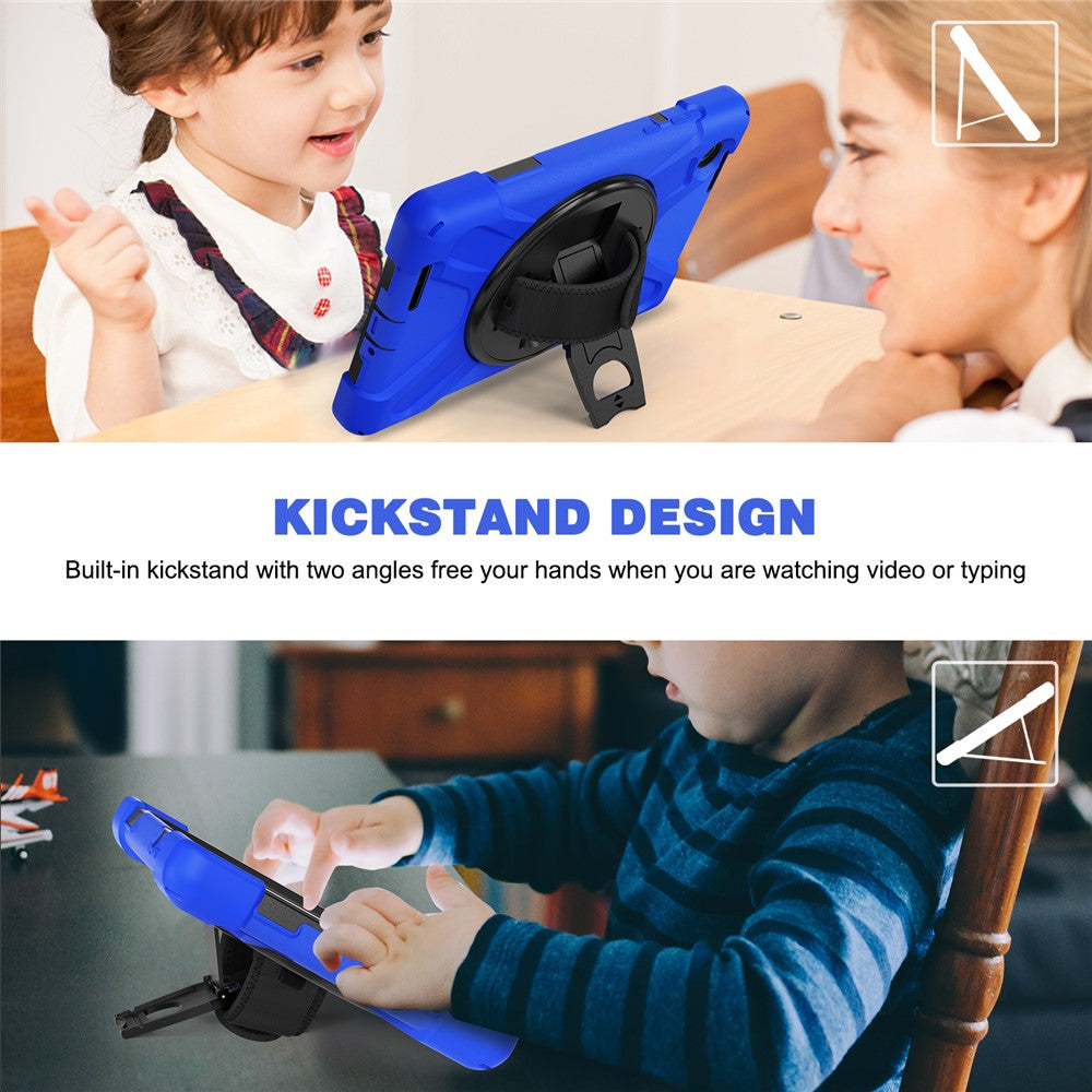 For Lenovo Tab M8 (4th Gen) 2024 TB-301XU / M8 (4th Gen) 2023 TB-300FU Kickstand PC + Silicone Tablet Case with Hand Strap - Blue