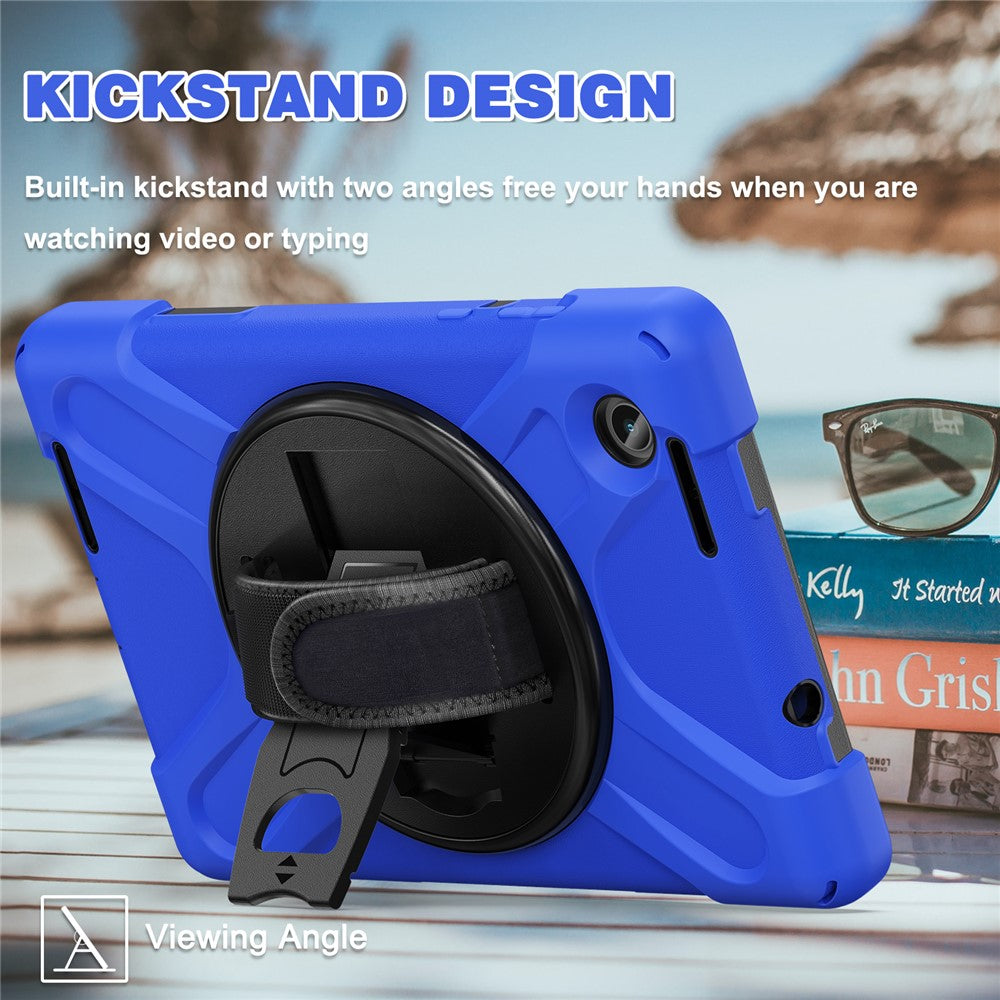 For Lenovo Tab M8 (4th Gen) 2024 TB-301XU / M8 (4th Gen) 2023 TB-300FU Kickstand PC + Silicone Tablet Case with Hand Strap - Blue