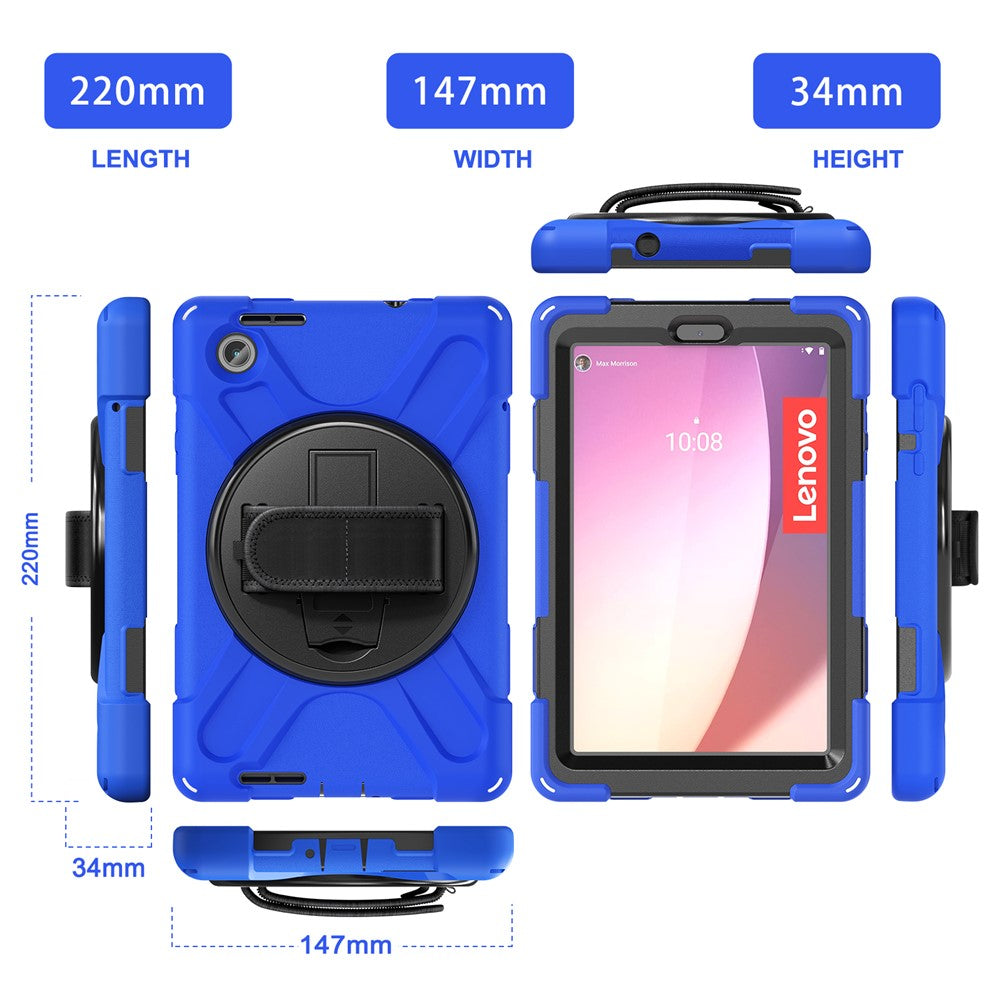 For Lenovo Tab M8 (4th Gen) 2024 TB-301XU / M8 (4th Gen) 2023 TB-300FU Kickstand PC + Silicone Tablet Case with Hand Strap - Blue