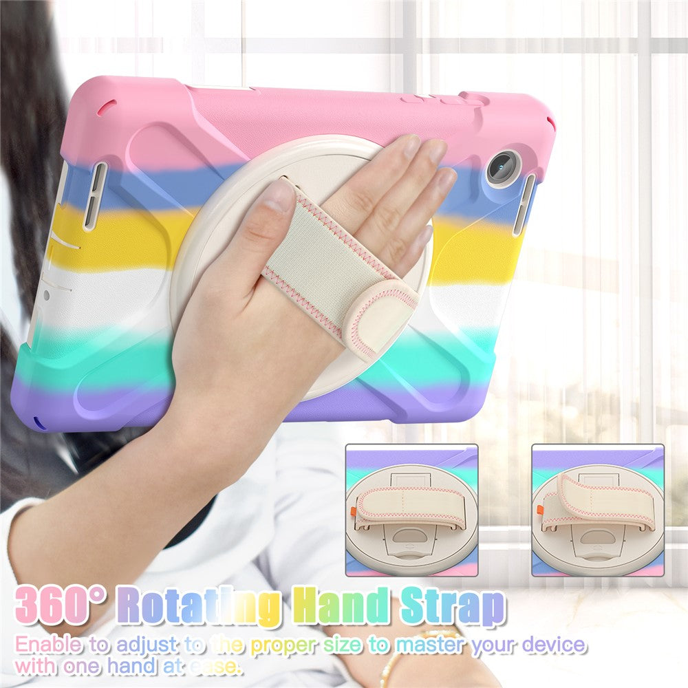 For Lenovo Tab M8 (4th Gen) 2024 TB-301XU / M8 (4th Gen) 2023 TB-300FU Kickstand PC + Silicone Tablet Case with Hand Strap - Colorful Pink