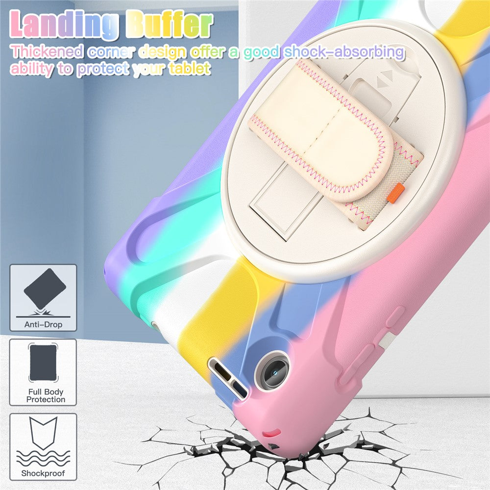 For Lenovo Tab M8 (4th Gen) 2024 TB-301XU / M8 (4th Gen) 2023 TB-300FU Kickstand PC + Silicone Tablet Case with Hand Strap - Colorful Pink