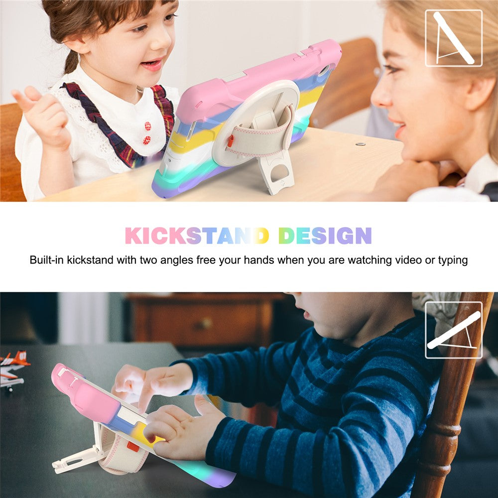 For Lenovo Tab M8 (4th Gen) 2024 TB-301XU / M8 (4th Gen) 2023 TB-300FU Kickstand PC + Silicone Tablet Case with Hand Strap - Colorful Pink