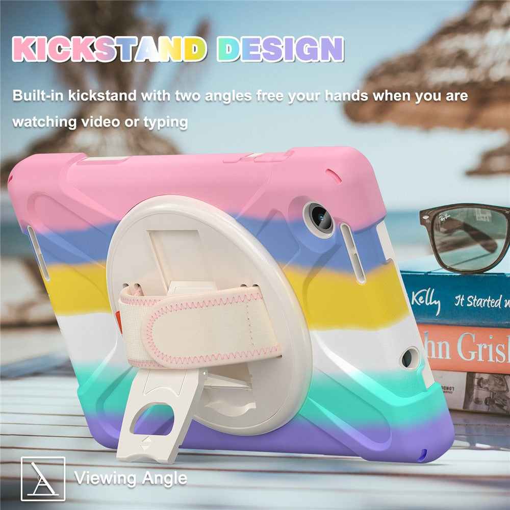 For Lenovo Tab M8 (4th Gen) 2024 TB-301XU / M8 (4th Gen) 2023 TB-300FU Kickstand PC + Silicone Tablet Case with Hand Strap - Colorful Pink