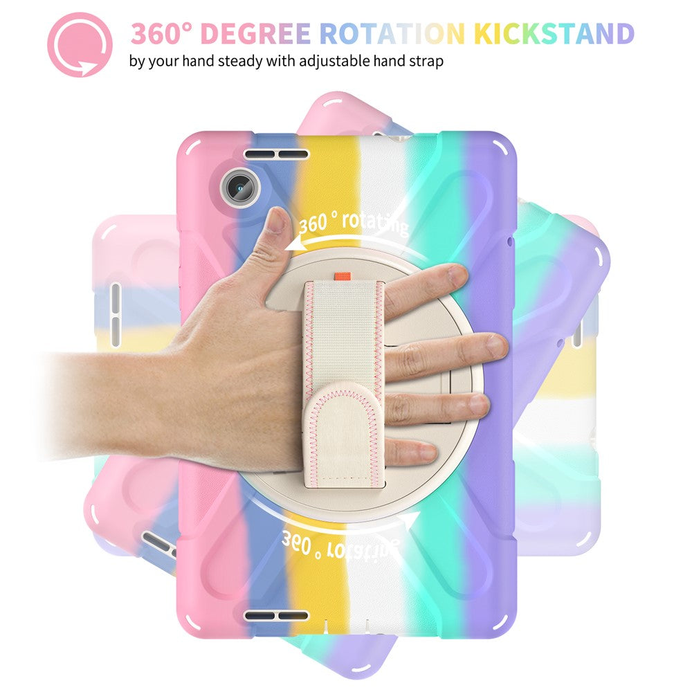 For Lenovo Tab M8 (4th Gen) 2024 TB-301XU / M8 (4th Gen) 2023 TB-300FU Kickstand PC + Silicone Tablet Case with Hand Strap - Colorful Pink