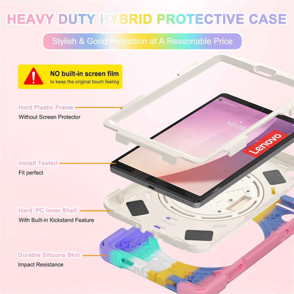 For Lenovo Tab M8 (4th Gen) 2024 TB-301XU / M8 (4th Gen) 2023 TB-300FU Kickstand PC + Silicone Tablet Case with Hand Strap - Colorful Pink