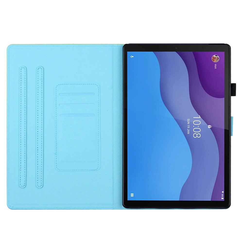 For Lenovo Tab M10 Plus X606F / Tab M10 FHD PU Leather Tablet Cover Pattern Printing Shockproof Case - Blue Butterfly