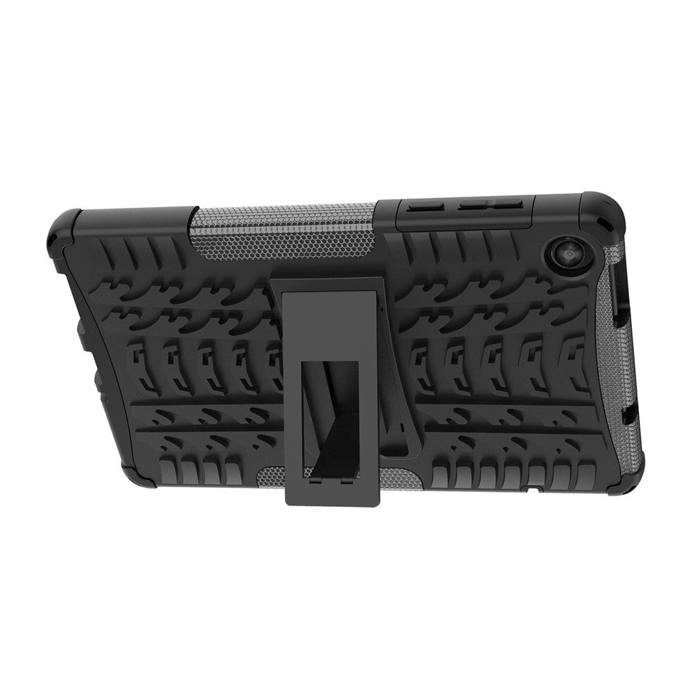 For Lenovo Tab M8 (4th Gen) 2024 TB-301XU / M8 (4th Gen) 2023 TB-300FU Kickstand Tablet Case Tire Texture TPU PC Cover - Black