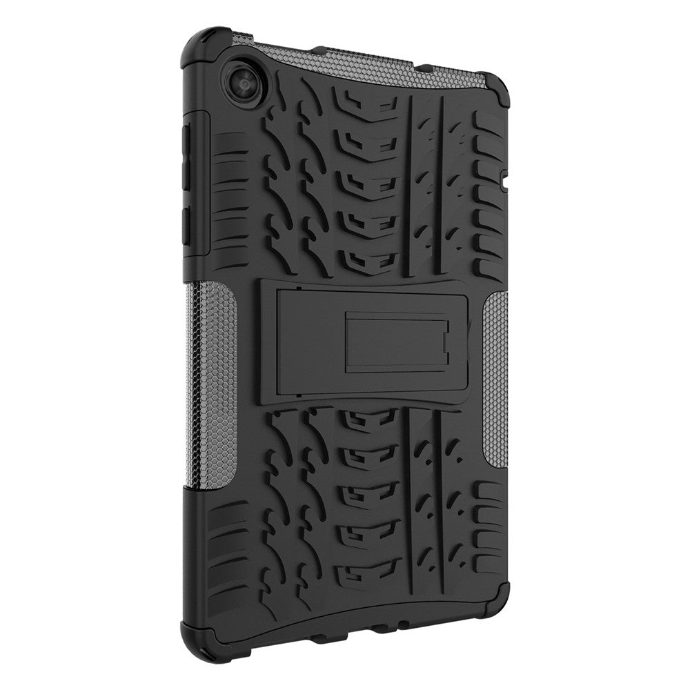 For Lenovo Tab M8 (4th Gen) 2024 TB-301XU / M8 (4th Gen) 2023 TB-300FU Kickstand Tablet Case Tire Texture TPU PC Cover - Black