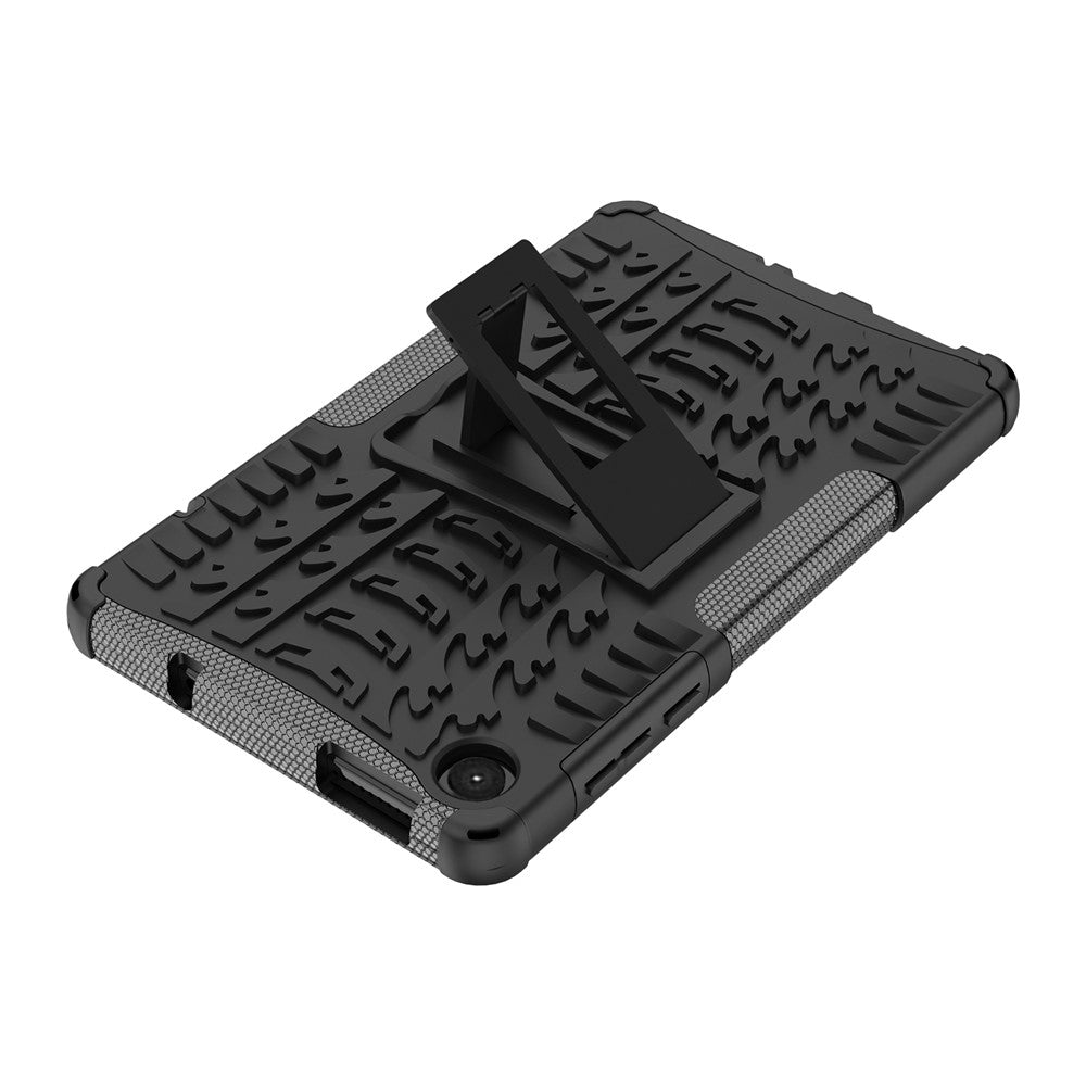 For Lenovo Tab M8 (4th Gen) 2024 TB-301XU / M8 (4th Gen) 2023 TB-300FU Kickstand Tablet Case Tire Texture TPU PC Cover - Black