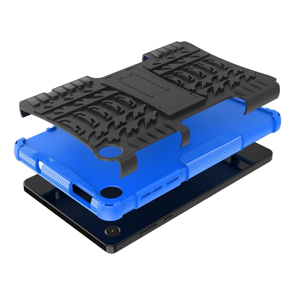 For Lenovo Tab M8 (4th Gen) 2024 TB-301XU / M8 (4th Gen) 2023 TB-300FU Kickstand Tablet Case Tire Texture TPU PC Cover - Blue