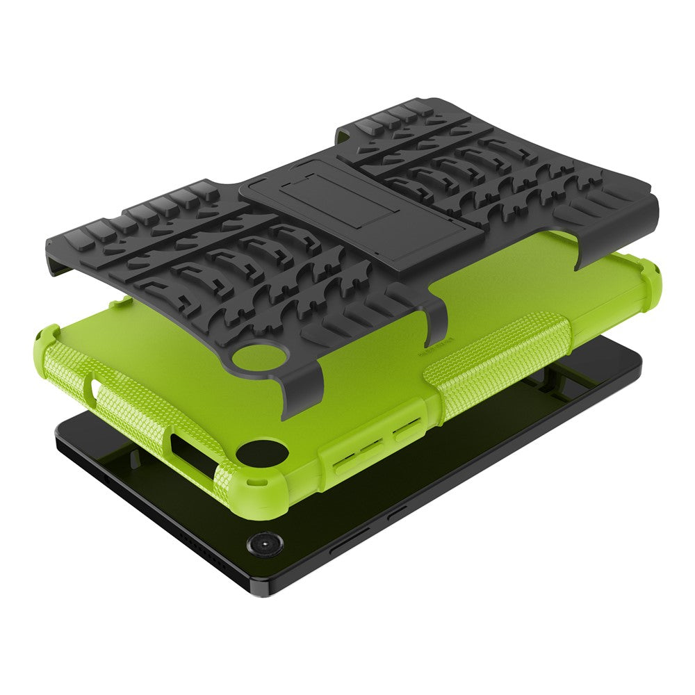 For Lenovo Tab M8 (4th Gen) 2024 TB-301XU / M8 (4th Gen) 2023 TB-300FU Kickstand Tablet Case Tire Texture TPU PC Cover - Green
