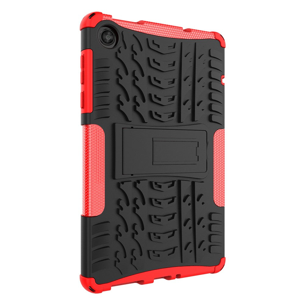 For Lenovo Tab M8 (4th Gen) 2024 TB-301XU / M8 (4th Gen) 2023 TB-300FU Kickstand Tablet Case Tire Texture TPU PC Cover - Red