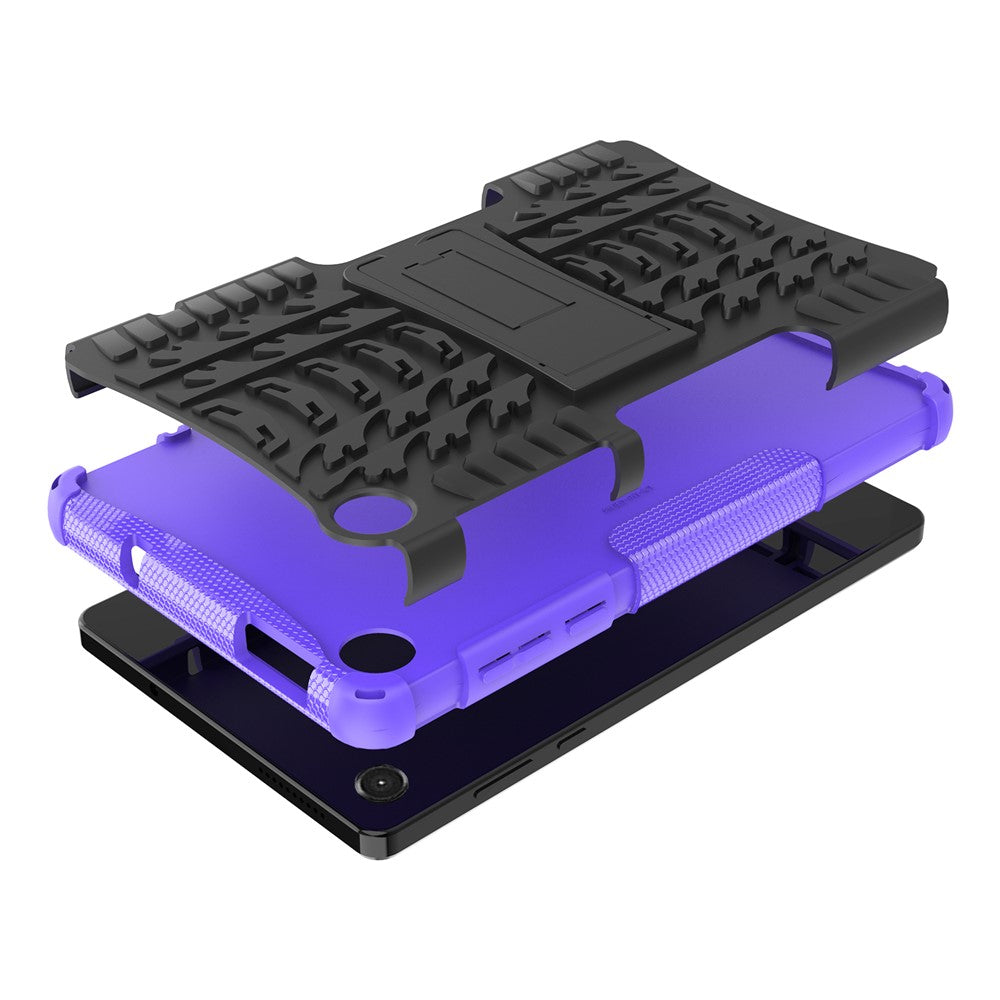 For Lenovo Tab M8 (4th Gen) 2024 TB-301XU / M8 (4th Gen) 2023 TB-300FU Kickstand Tablet Case Tire Texture TPU PC Cover - Purple