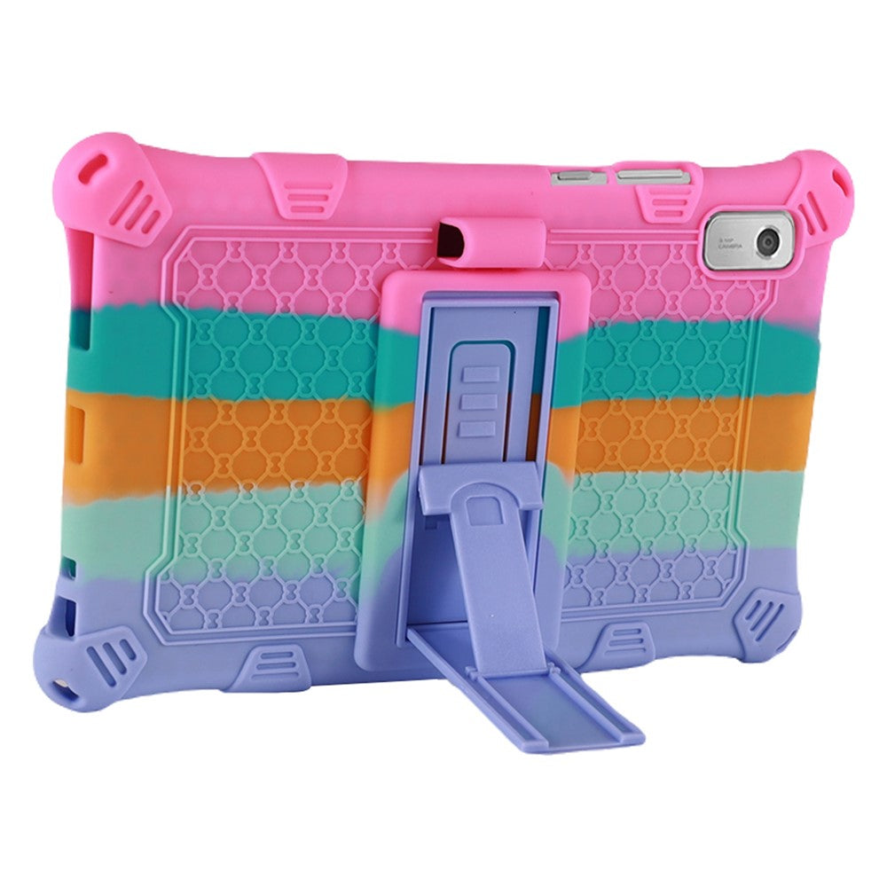 For Lenovo Tab M9 310FU Kickstand Tablet Silicone Case Retro Texture Anti-drop Tablet Cover - Colorful Pink