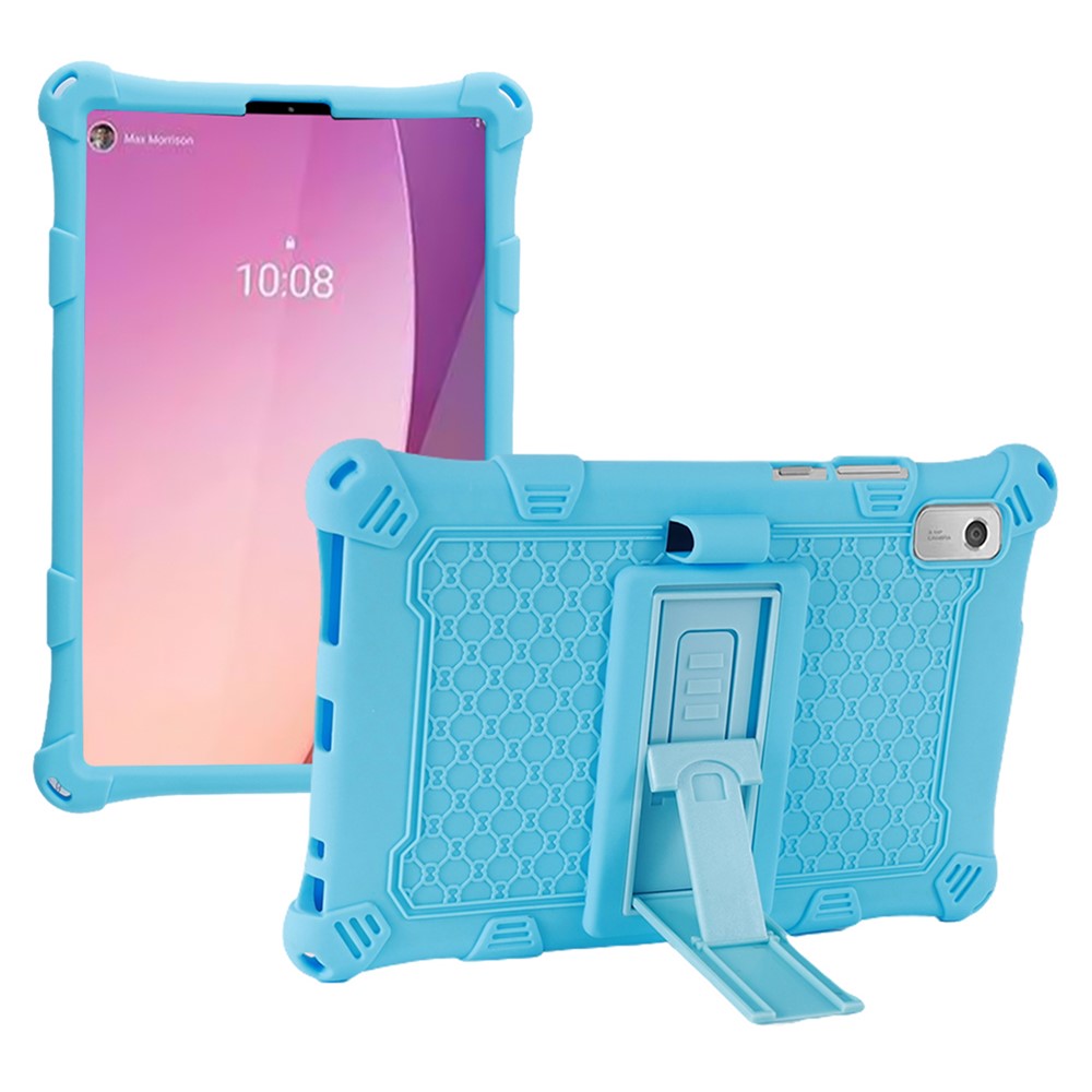 For Lenovo Tab M9 310FU Kickstand Tablet Silicone Case Retro Texture Anti-drop Tablet Cover - Blue