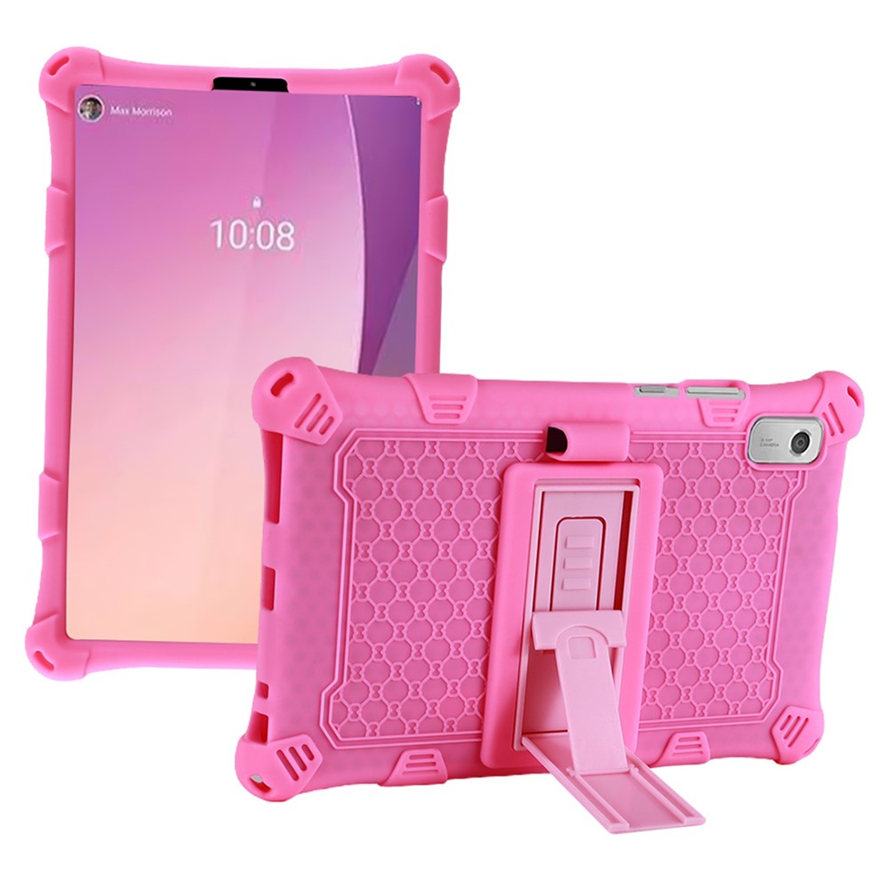 For Lenovo Tab M9 310FU Kickstand Tablet Silicone Case Retro Texture Anti-drop Tablet Cover - Pink