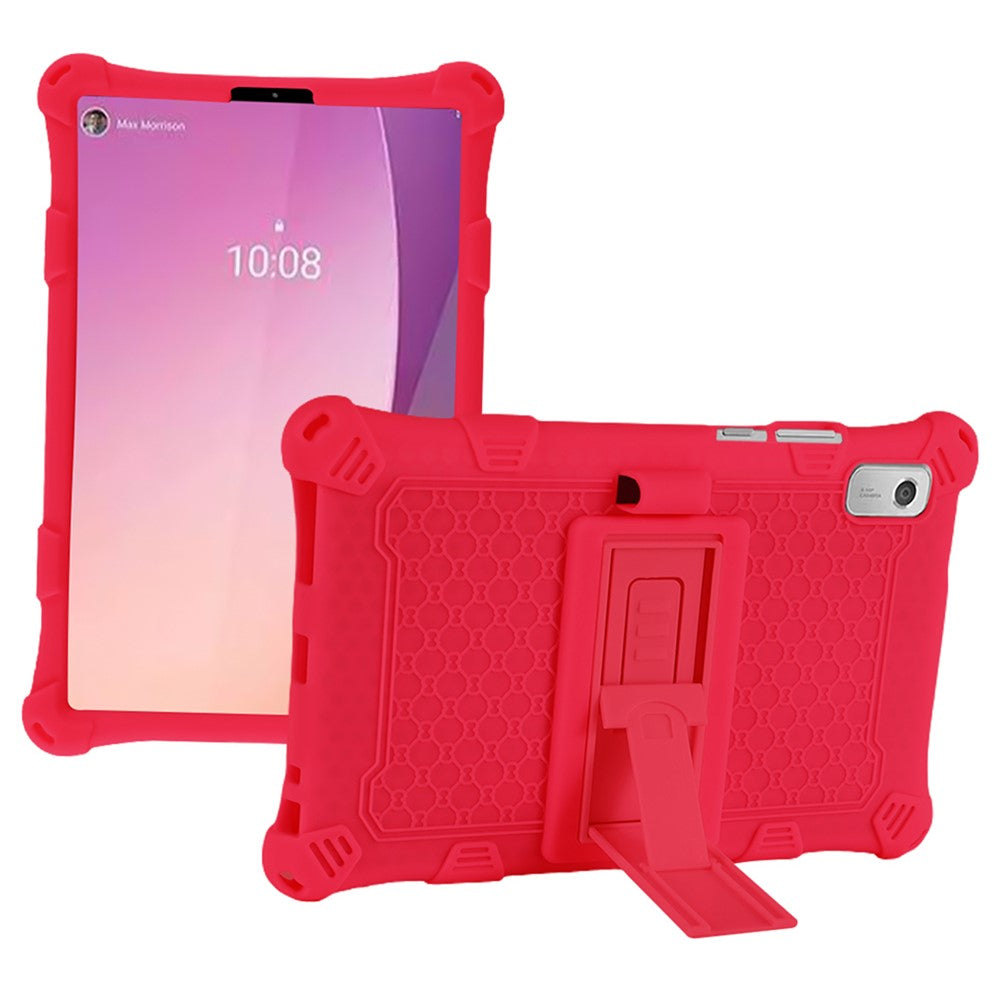 For Lenovo Tab M9 310FU Kickstand Tablet Silicone Case Retro Texture Anti-drop Tablet Cover - Red