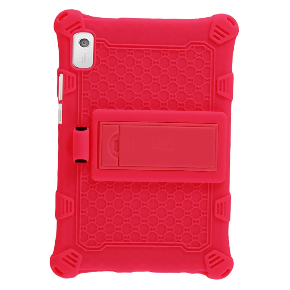 For Lenovo Tab M9 310FU Kickstand Tablet Silicone Case Retro Texture Anti-drop Tablet Cover - Red