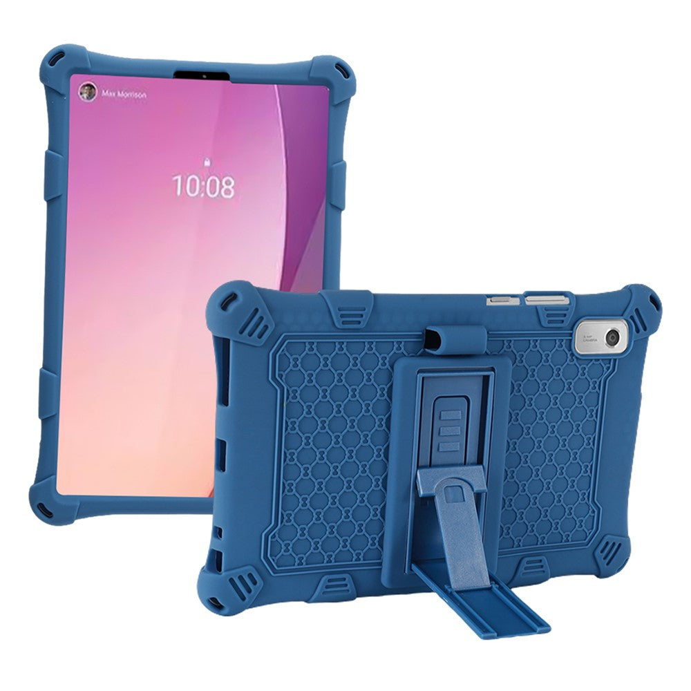 For Lenovo Tab M9 310FU Kickstand Tablet Silicone Case Retro Texture Anti-drop Tablet Cover - Dark Blue