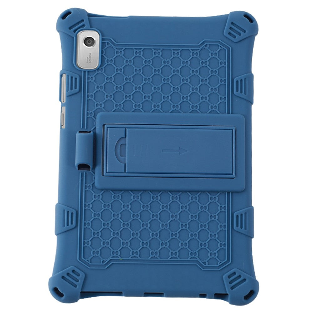 For Lenovo Tab M9 310FU Kickstand Tablet Silicone Case Retro Texture Anti-drop Tablet Cover - Dark Blue