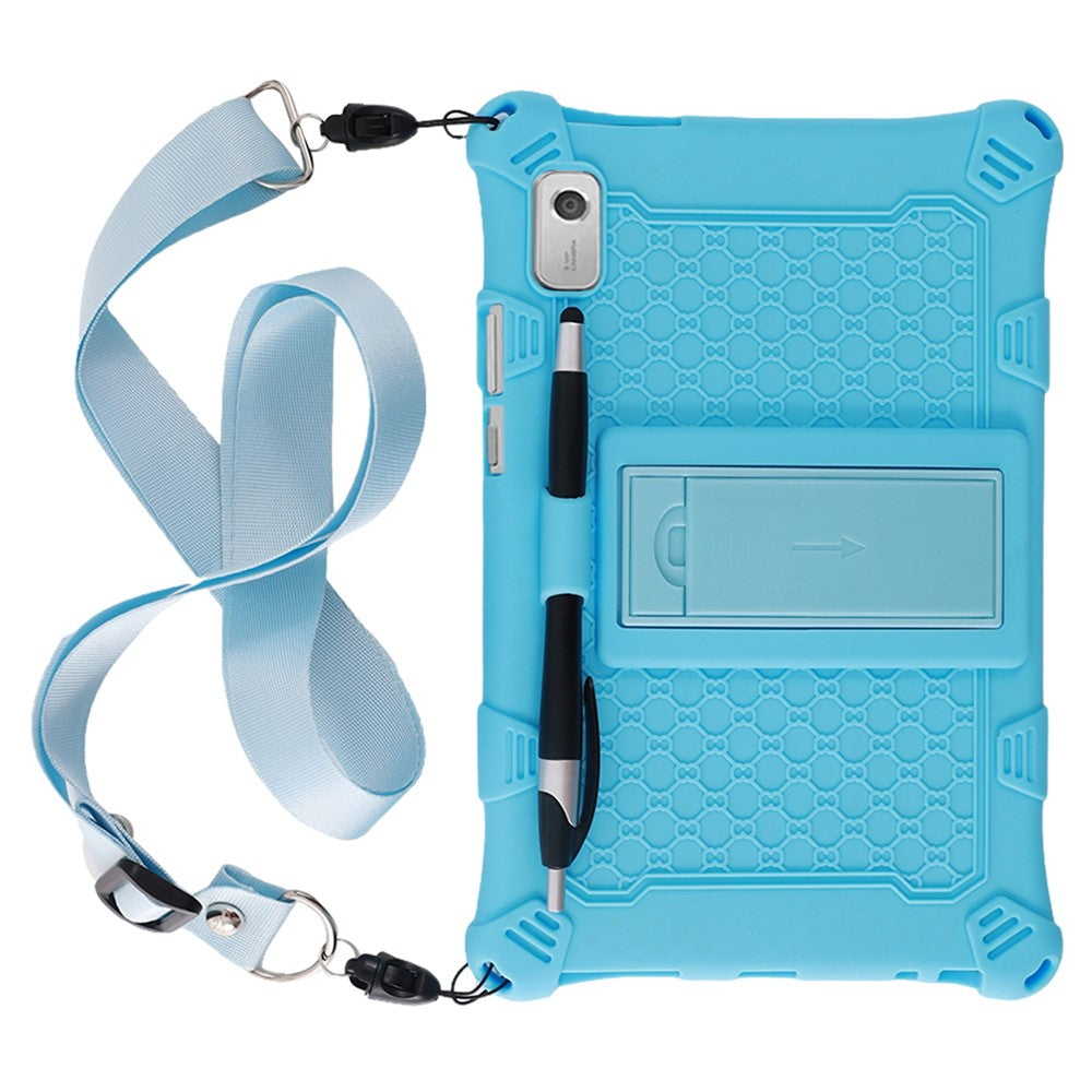 For Lenovo Tab M9 310FU Retro Texture Tablet Silicone Case Kickstand Tablet Cover with Lanyard - Blue
