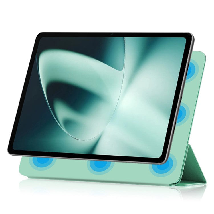 For OnePlus Pad PU Leather Tablet Case Magnetic Tri-fold Protective Cover with Stand - Cyan