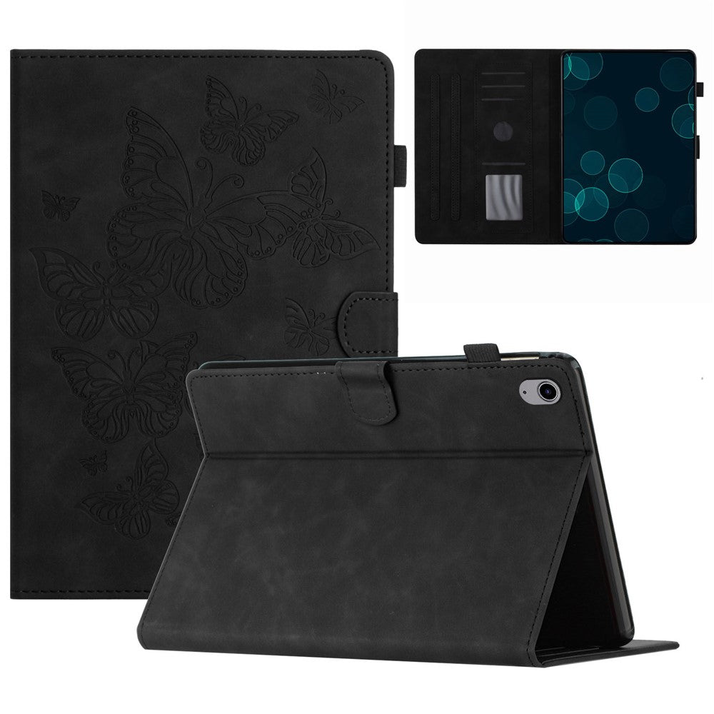 For Lenovo Tab P11 J606F Imprinted Leather Tablet Case Cover with Stand Card Holder - Black