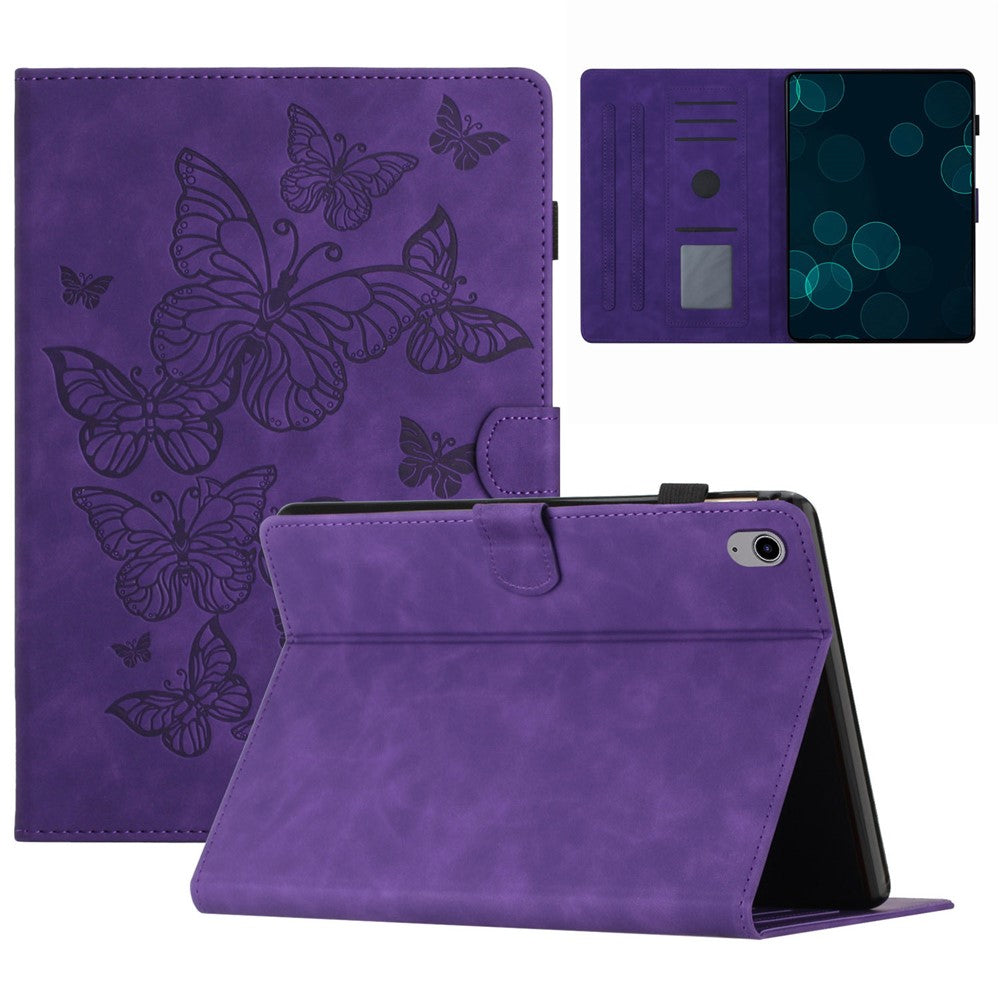 For Lenovo Tab P11 J606F Imprinted Leather Tablet Case Cover with Stand Card Holder - Purple