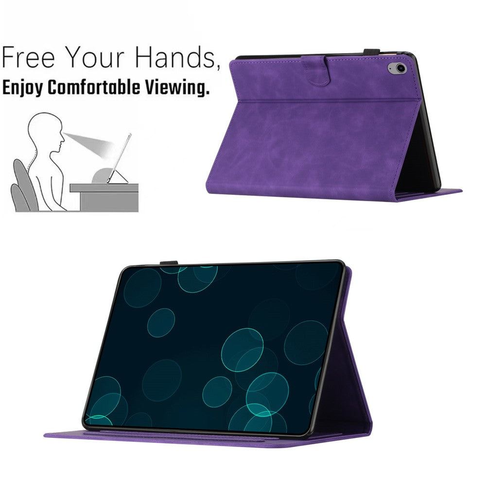 For Lenovo Tab P11 J606F Imprinted Leather Tablet Case Cover with Stand Card Holder - Purple