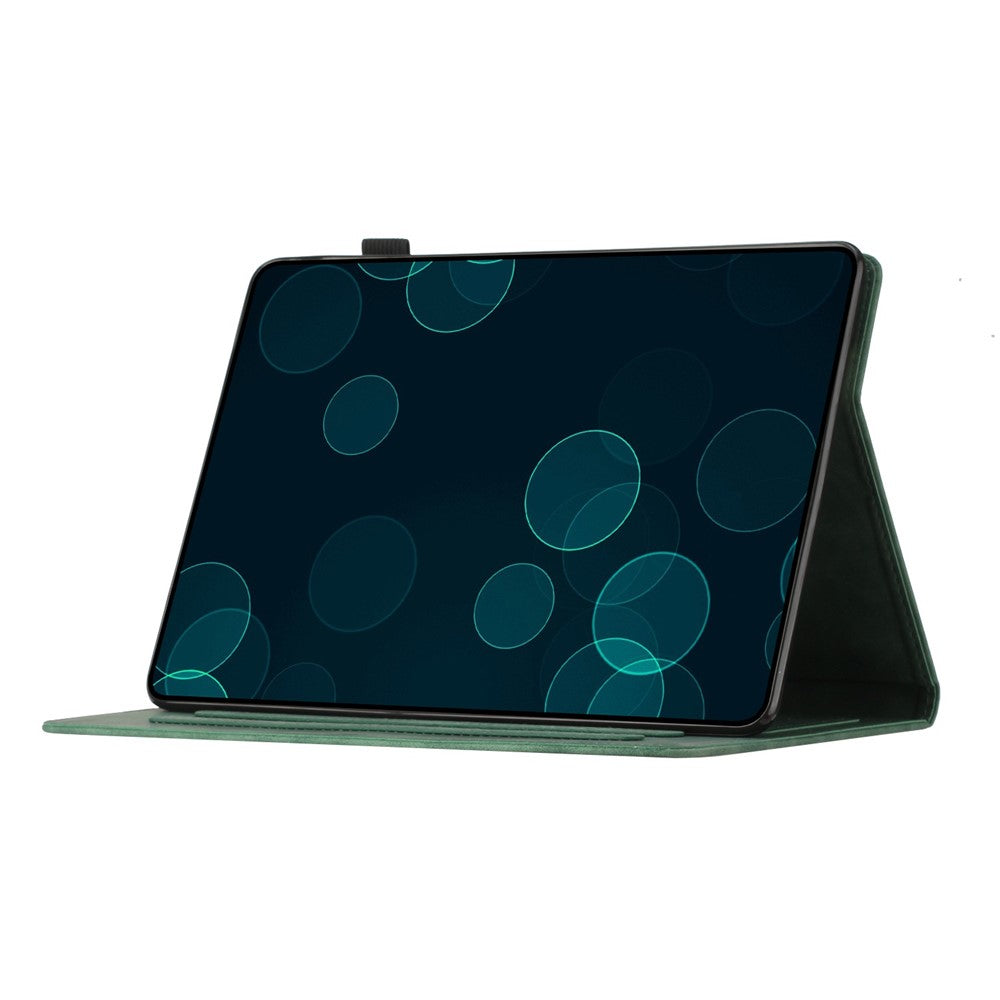 For Lenovo Tab P11 J606F Imprinted Leather Tablet Case Cover with Stand Card Holder - Army Green