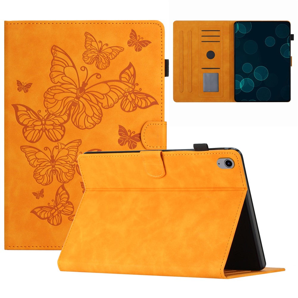 For Lenovo Tab P11 J606F Imprinted Leather Tablet Case Cover with Stand Card Holder - Yellow