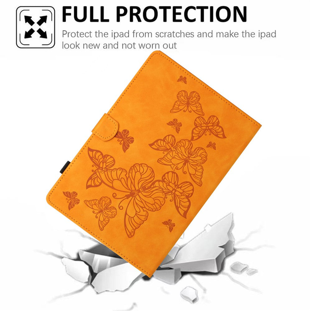 For Lenovo Tab P11 J606F Imprinted Leather Tablet Case Cover with Stand Card Holder - Yellow