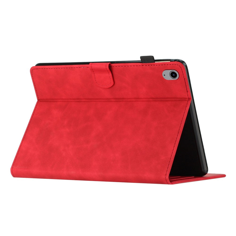 For Lenovo Tab P11 J606F Imprinted Leather Tablet Case Cover with Stand Card Holder - Red