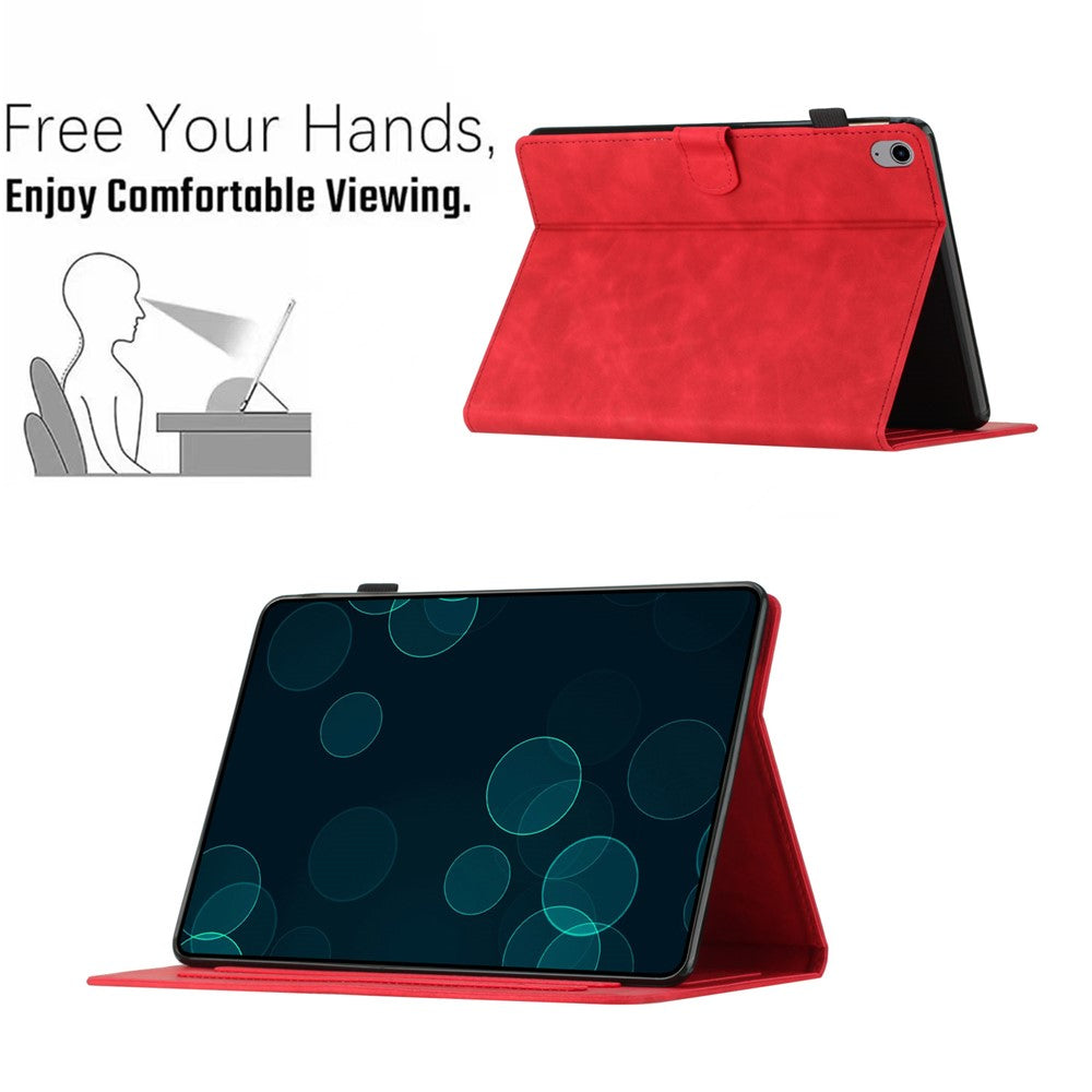 For Lenovo Tab P11 J606F Imprinted Leather Tablet Case Cover with Stand Card Holder - Red