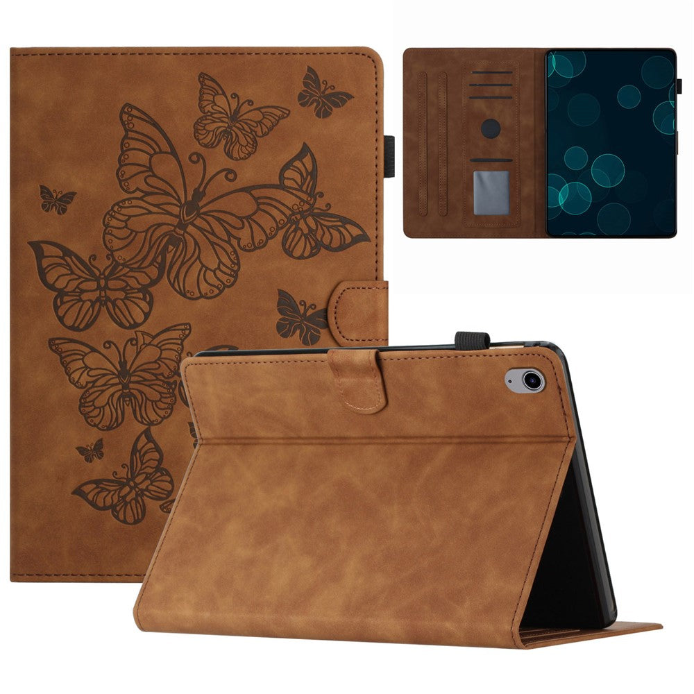 For Lenovo Tab P11 J606F Imprinted Leather Tablet Case Cover with Stand Card Holder - Brown