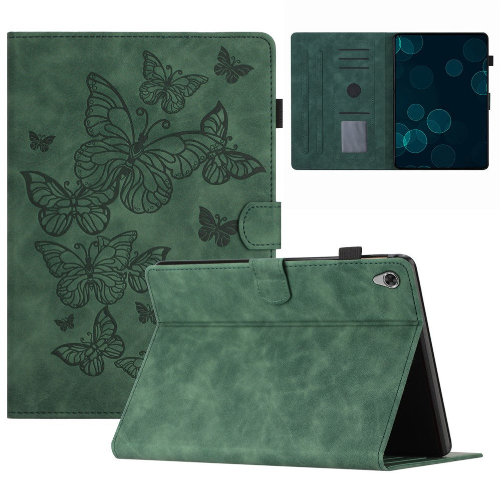 For Lenovo Tab M10 HD Gen 2 X306X Card Holder Tablet Case Imprinted Leather Stand Tablet Cover - Army Green