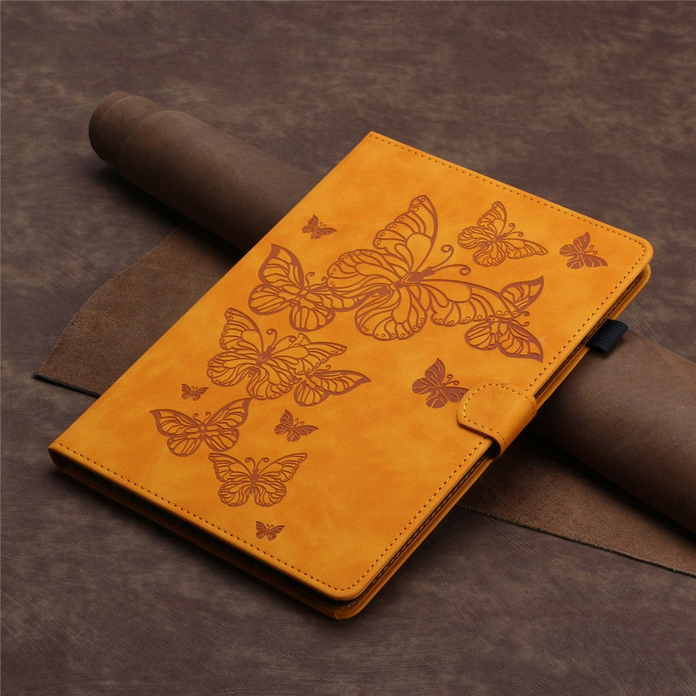 For Lenovo Tab M10 Plus X606F PU Leather Tablet Case Card Slot Stand Imprinted Butterfly Cover - Yellow