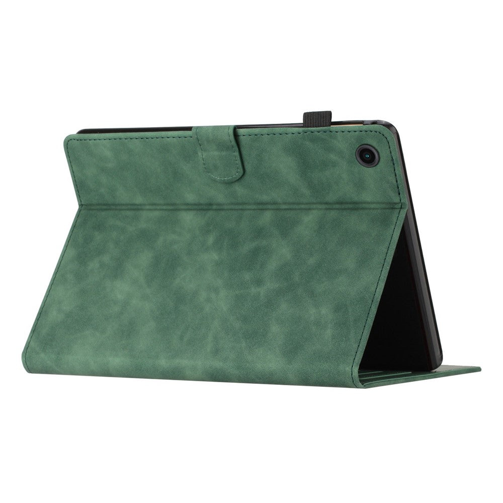 For Lenovo Tab M10 (Gen 3) PU Leather Tablet Case Card Slot Imprinted Stand Tablet Cover - Army Green
