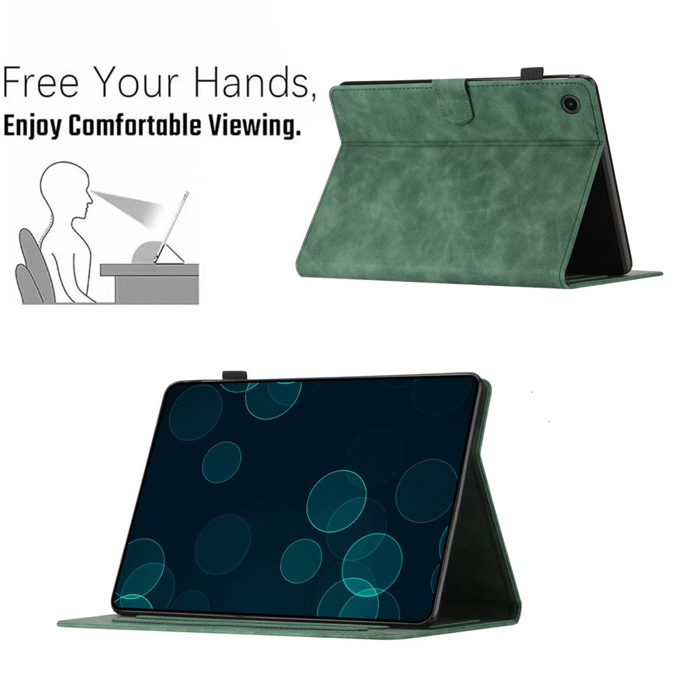 For Lenovo Tab M10 (Gen 3) PU Leather Tablet Case Card Slot Imprinted Stand Tablet Cover - Army Green