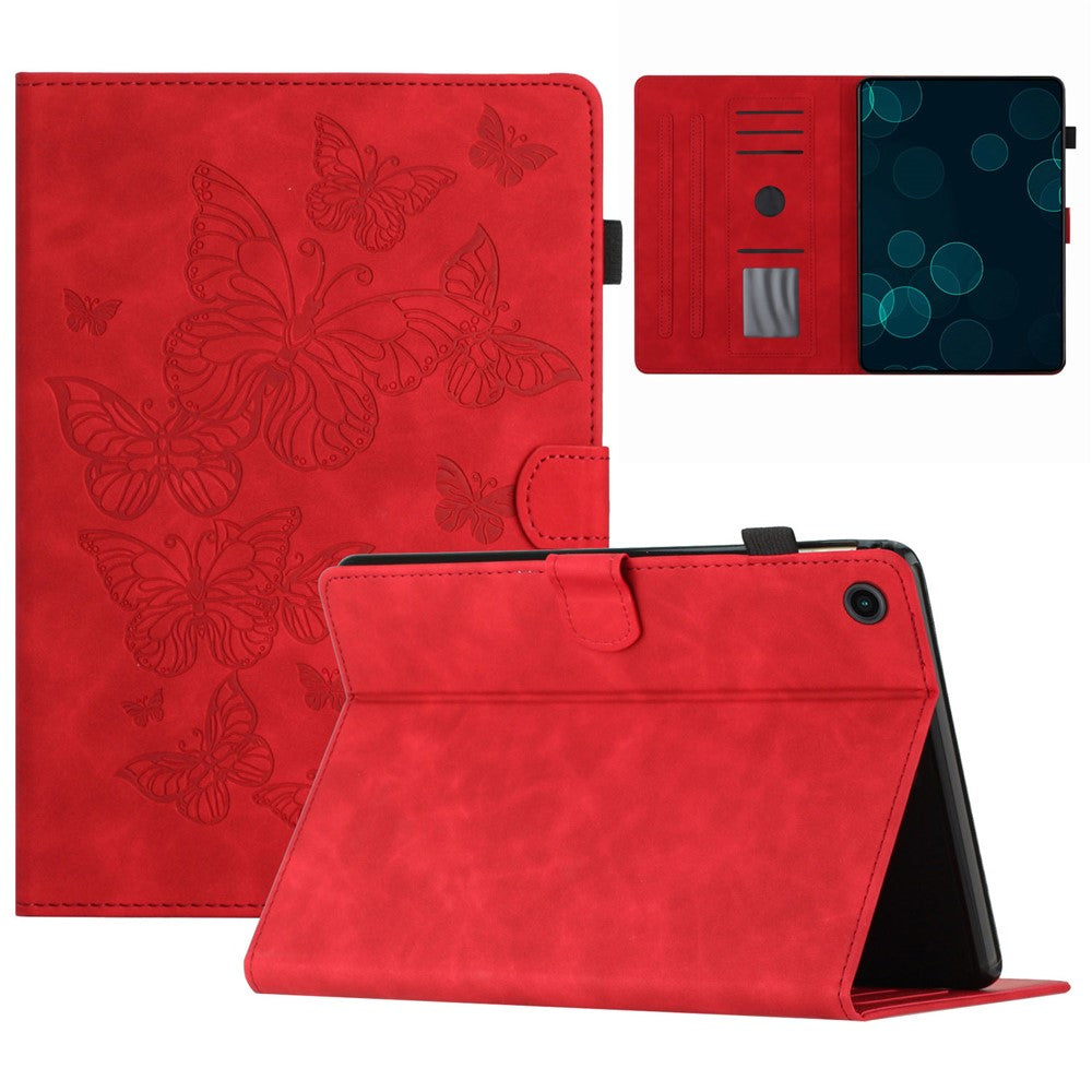 For Lenovo Tab M10 (Gen 3) PU Leather Tablet Case Card Slot Imprinted Stand Tablet Cover - Red