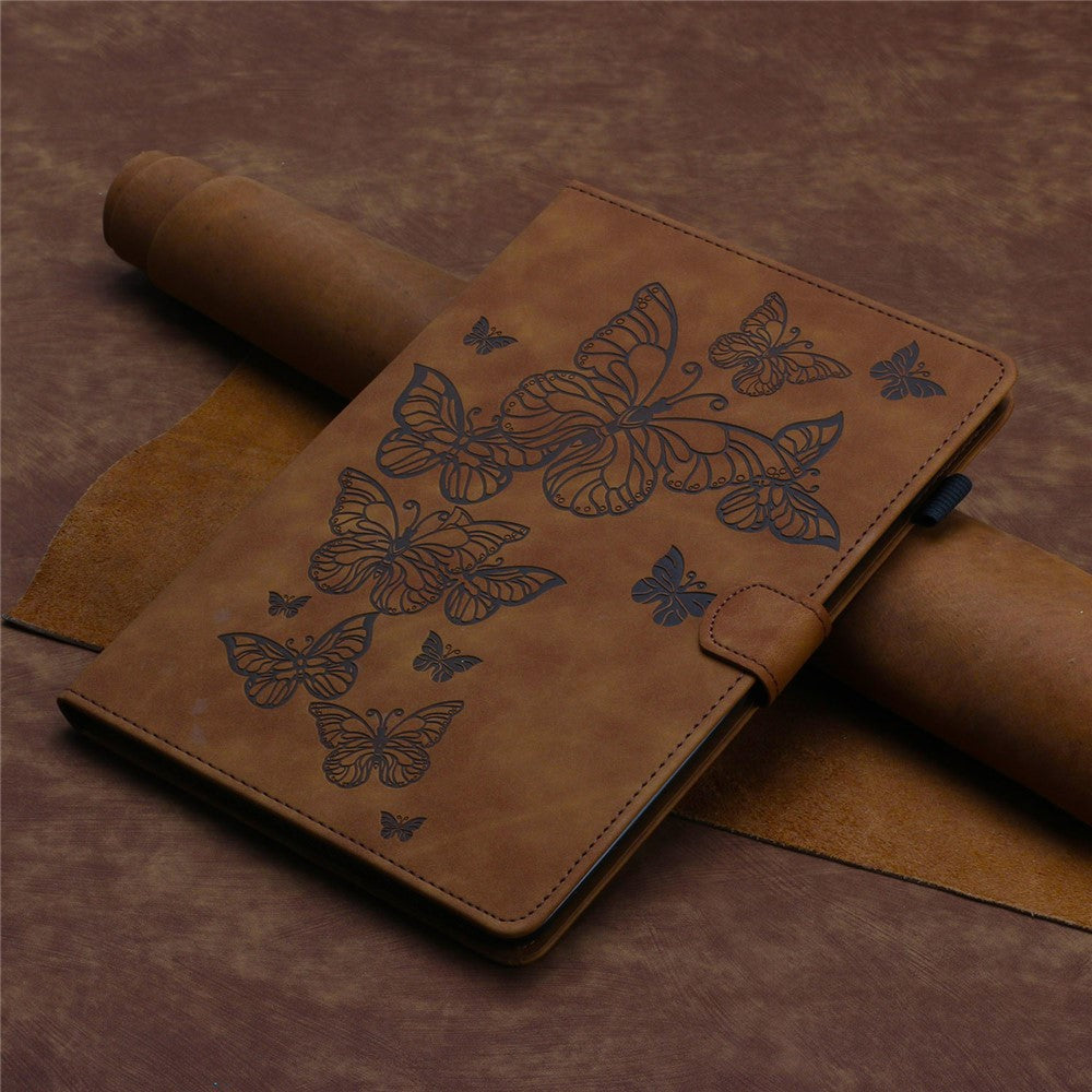 For Lenovo Tab M10 (Gen 3) PU Leather Tablet Case Card Slot Imprinted Stand Tablet Cover - Brown