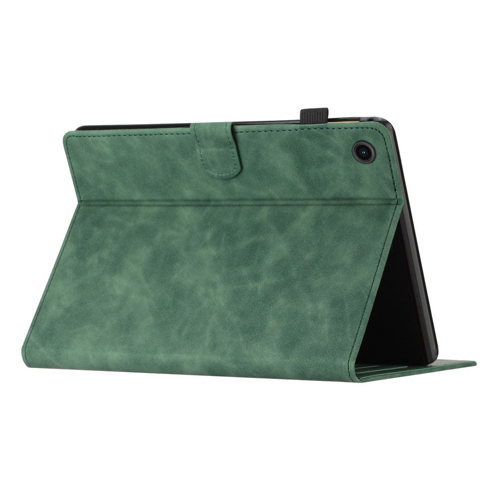 For Lenovo Tab M10 Plus (3rd Gen) / Xiaoxin Pad 2022 10.6 inch Leather Tablet Case Card Slot Stand Imprinted Cover - Army Green
