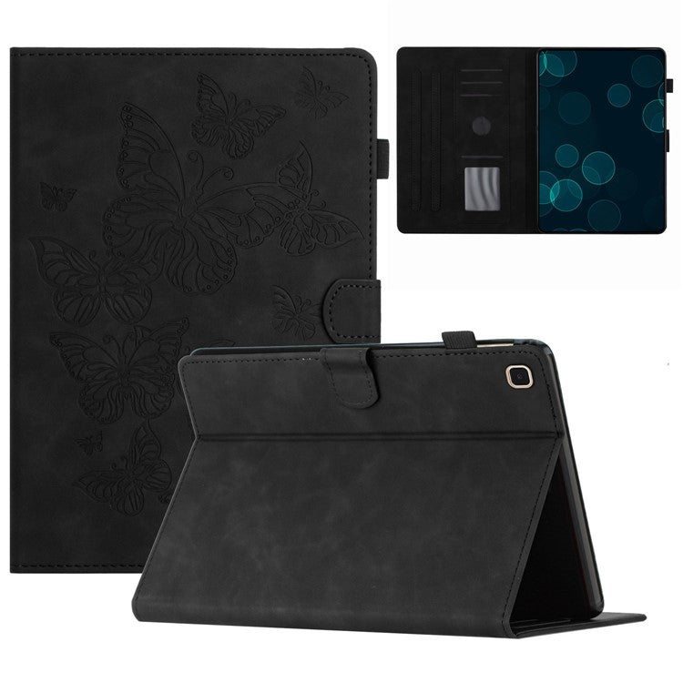For Samsung Galaxy Tab A7 Lite 8.7-inch T220 T225 Tablet Leather Case Stand Card Holder Imprinted Cover - Black